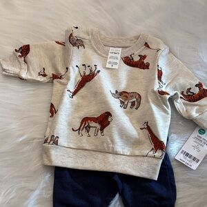 Carter's Cream Animal Print Sweatshirt and Dark Pants Set